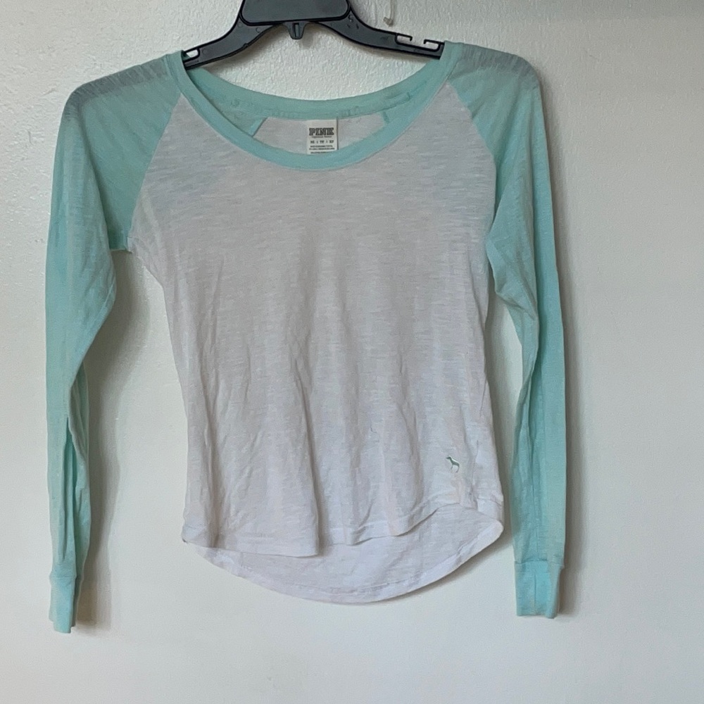 Victoria's Secret Pink baby blue/white jersey